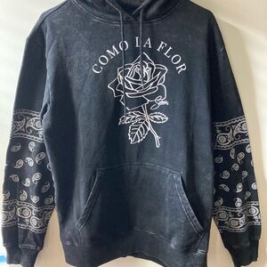 Selena Como La Flor Distressed Black Hoodie with Bandana Design - M
